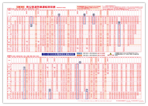 1000系固定運転時刻表