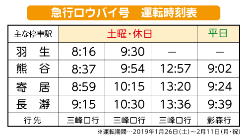 急行ロウバイ号運転時刻表