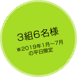 3組6名様 ※2019年1月～7月の平日限定