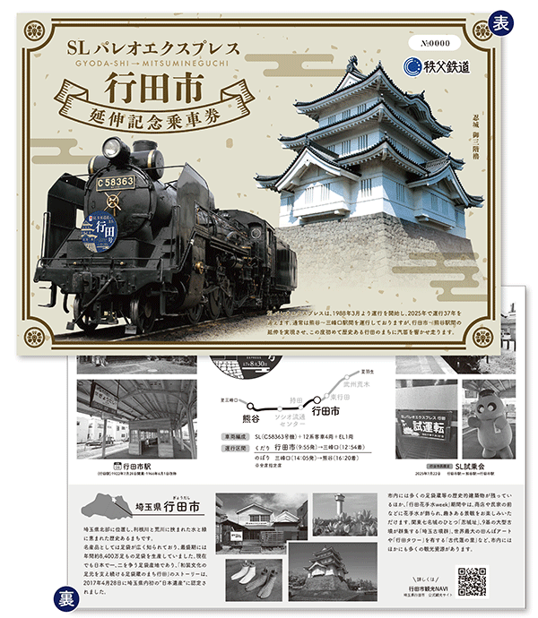SLパレオエクスプレス行田市延伸記念乗車券